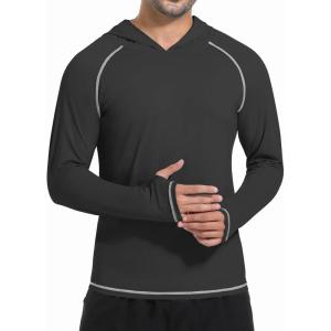 imageSILKWORLD UPF 50 Fishing Shirts for Men Long Sleeve Sun Protection Hoodie UV SPF Rash Guard Workout Swim ShirtsBlack