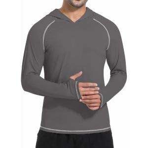 imageSILKWORLD UPF 50 Fishing Shirts for Men Long Sleeve Sun Protection Hoodie UV SPF Rash Guard Workout Swim ShirtsCharcoal Grey