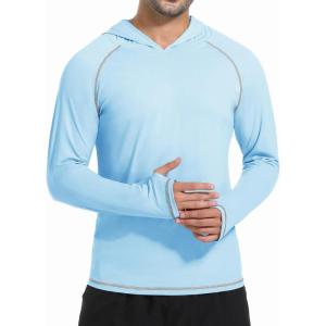 imageSILKWORLD UPF 50 Fishing Shirts for Men Long Sleeve Sun Protection Hoodie UV SPF Rash Guard Workout Swim ShirtsLight Blue