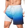 imageSILKWORLD Mens Swim Trunks with Compression Liner 2 in 1 Quick Dry Bathing Suit Beach Shorts with Zipper PocketsA05 Light Blue Gradient