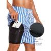 imageSILKWORLD Mens Swim Trunks with Compression Liner 2 in 1 Quick Dry Bathing Suit Beach Shorts with Zipper PocketsBluewhite Vertical Stripes