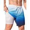 imageSILKWORLD Mens Swim Trunks with Compression Liner 2 in 1 Quick Dry Bathing Suit Beach Shorts with Zipper PocketsA05 Light Blue Gradient