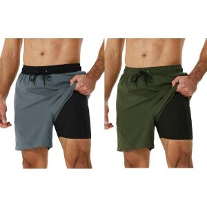 imageSILKWORLD Mens Swim Trunks with Compression Liner Quick Dry Swimsuit Shorts
