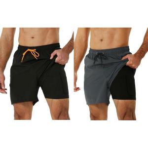 imageSILKWORLD Swim Trunks Men Compression Lined Quick Dry Beach Wear Shorts