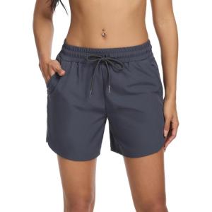 imageSILKWORLD Womens 5 Swim Board Shorts 2 in 1 High Waisted Quick Dry Summer Swimming Swimsuit Bottoms with Zipper PocketDark Grey