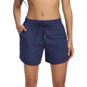 imageSILKWORLD Womens 5 Swim Board Shorts 2 in 1 High Waisted Quick Dry Summer Swimming Swimsuit Bottoms with Zipper PocketNavy