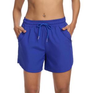 imageSILKWORLD Womens 5 Swim Board Shorts 2 in 1 High Waisted Quick Dry Summer Swimming Swimsuit Bottoms with Zipper PocketNavy Blue