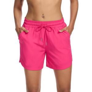 imageSILKWORLD Womens 5 Swim Board Shorts 2 in 1 High Waisted Quick Dry Summer Swimming Swimsuit Bottoms with Zipper PocketRose Red