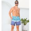 imageSILKWORLD Mens Swimming Trunks 2 in 1 Quick Dry Bathing Suit Elastic Waist Beach Shorts with Zipper PocketsGray Lake Green Gradient