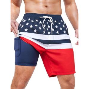 imageSILKWORLD Mens Swim Trunks Quick Dry Swimming Shorts with Compression Liner and Zipper Pockets7American Flag