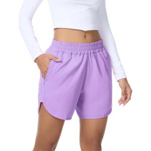 imageSILKWORLD Womens Running Shorts Hight Waist 5quot Summer Athletic Gym Workout Fashion Short with Liner and Zipper PocketsLight Purple