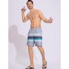 imageSILKWORLD 7 Inch Mens Swim Trunks with Compression Liner QuickDry Bathing Suit with Zipper PocketsGrey Blue Stripes