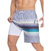 imageSILKWORLD 7 Inch Mens Swim Trunks with Compression Liner QuickDry Bathing Suit with Zipper PocketsGrey Blue Stripes