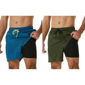 imageSILKWORLD Mens Swim Trunks with Compression Liner Quick Dry Bathing Suit