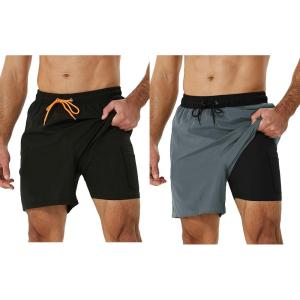 imageSILKWORLD Mens Swim Trunks with Compression Liner Quick Dry Swimwear