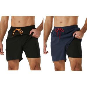 imageSILKWORLD Mens Swimming Trunks with Compression Liner Quick Dry Swim Shorts