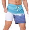 imageSILKWORLD Mens Swim Trunks 2 in 1 Quick Dry Bathing Suit with Compression Liner Beach Shorts with Zipper PocketsGray Lake Green Gradient
