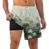 imageSILKWORLD Mens Swim Trunks 2 in 1 Quick Dry Bathing Suit with Compression Liner Beach Shorts with Zipper PocketsKhaki Coconut Tree