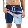 imageSILKWORLD Mens Swim Trunks Quick Dry Compression Liner 2 in 1 Shorts Men SwimsuitNavy White Stripes