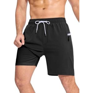 imageSILKWORLD 7 Inch Mens Swim Trunks with Compression Liner QuickDry Bathing Suit with Zipper PocketsA01black