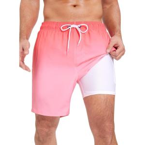 imageSILKWORLD Mens Swim Trunks Quick Dry Compression Liner 2 in 1 Shorts Men SwimsuitPink Gradient