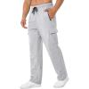 imageSILKWORLD Mens Cargo Sweatpants Casual Joggers Open Bottom Sweat Pant Baggy Cotton Athletic Pants with Zipper PocketsLight Grey