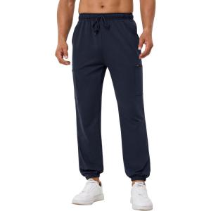 imageSILKWORLD Mens Jogger Sweatpants Casual Baggy Lounge Pants Cargo Athletic Pants with Zipper PocketsA003navy Blue