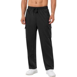 imageSILKWORLD Mens Sweatpants Cargo Pants Open Bottom Casual Athletic Gym Lounge Joggers with Zipper PocketsA00 Black