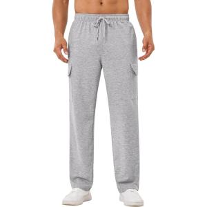 imageSILKWORLD Mens Sweatpants Cargo Pants Open Bottom Casual Athletic Gym Lounge Joggers with Zipper PocketsHeather Grey