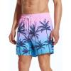 imageSILKWORLD Mens Swimming Trunks with Compression Liner 2 in 1 QuickDry Swim Shorts with Zipper PocketsPink Blue Coconut Tree