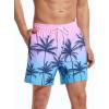 imageSILKWORLD Mens Swimming Trunks with Compression Liner 2 in 1 QuickDry Swim Shorts with Zipper PocketsPink Blue Coconut Tree