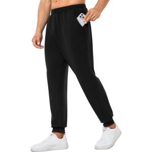 imageSILKWORLD Mens Sweatpants Tapered Athletic Joggers Workout Running Jogging Track Pants with Zipper PocketsBlack