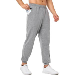 imageSILKWORLD Mens Sweatpants Tapered Athletic Joggers Workout Running Jogging Track Pants with Zipper PocketsHeather Grey