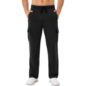 imageSILKWORLD Mens Sweatpants Cargo Pants Open Bottom Casual Athletic Gym Lounge Joggers with Zipper PocketsStyle Bblack