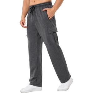 imageSILKWORLD Mens Sweatpants Cargo Pants Open Bottom Casual Athletic Gym Lounge Joggers with Zipper PocketsStyle Bdark Grey
