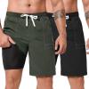 imageSILKWORLD Mens 2 Pack Athletic Running Workout Shorts 9quot Quick Dry Sports Gym Shorts with Zipper Pockets2pcsBlackarmy Green