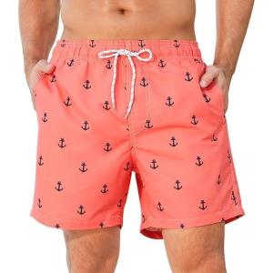 imageSILKWORLD Mens Swim Trunks Quick Dry Beach Shorts with PocketsAnchorred Orange
