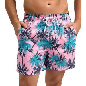 imageSILKWORLD Mens Swim Trunks Quick Dry Beach Shorts with PocketsCoconut Treepink