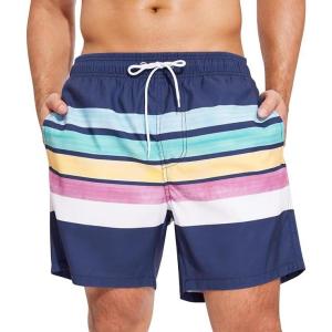 imageSILKWORLD Mens Swim Trunks Quick Dry Beach Shorts with PocketsColored Stripes