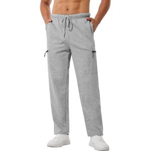 imageSILKWORLD Sweatpants for Men Zipper Cargo Pockets Joggers Open Bottom Casual Pants for Athletic Jogging Running WorkoutGrey Heather