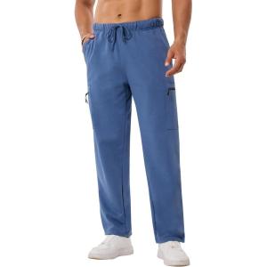 imageSILKWORLD Sweatpants for Men Zipper Cargo Pockets Joggers Open Bottom Casual Pants for Athletic Jogging Running WorkoutHaze Blue