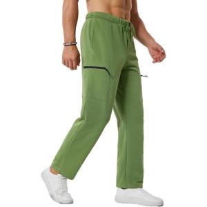 imageSILKWORLD Sweatpants for Men Zipper Cargo Pockets Joggers Open Bottom Casual Pants for Athletic Jogging Running WorkoutOlive Green