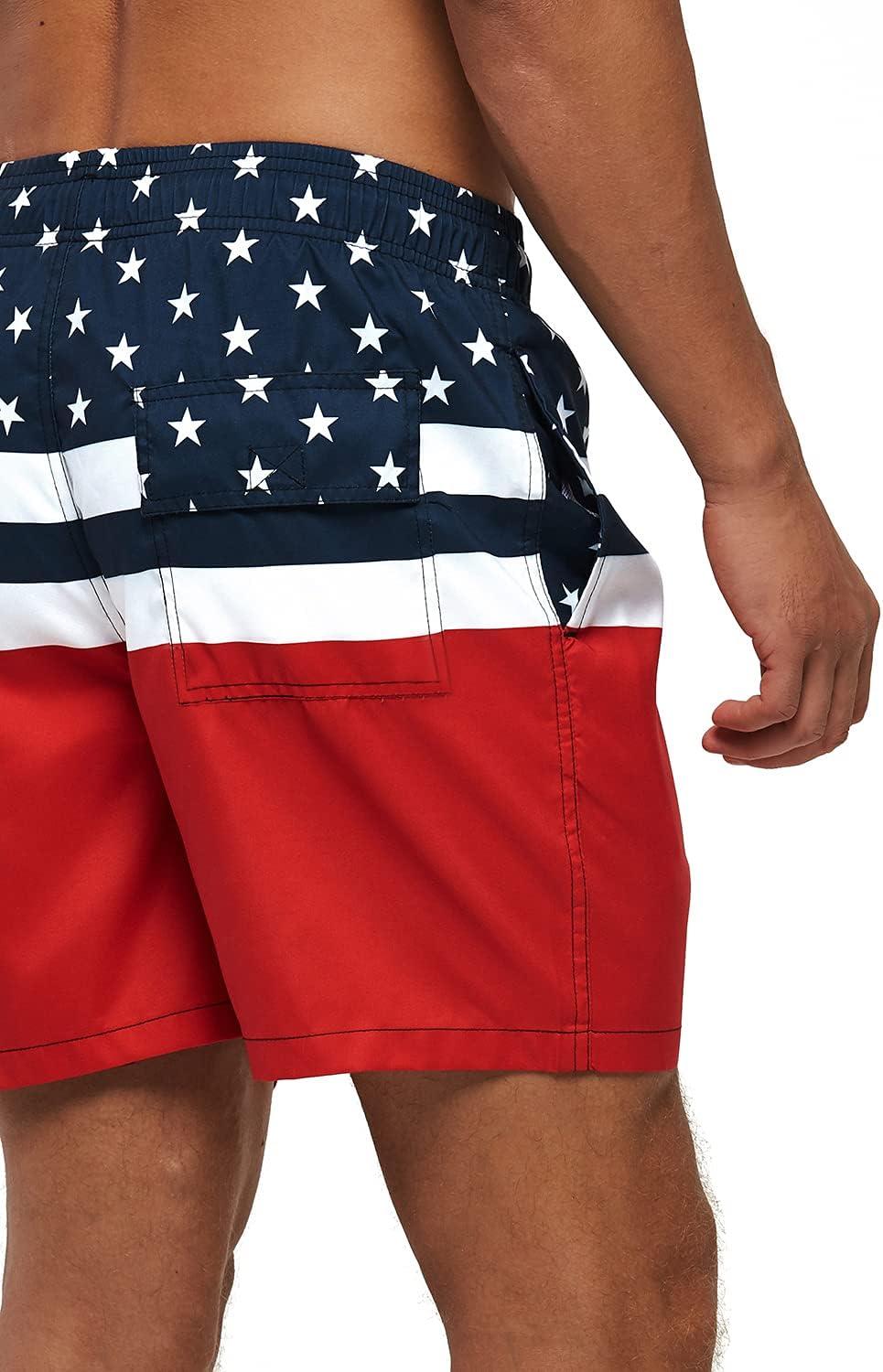 imageSILKWORLD Mens Swimming Trunks 5 Inch Inseam Swim Shorts Summer Bathing Suit Swimwear Beachwear with PocketsRed American Flag