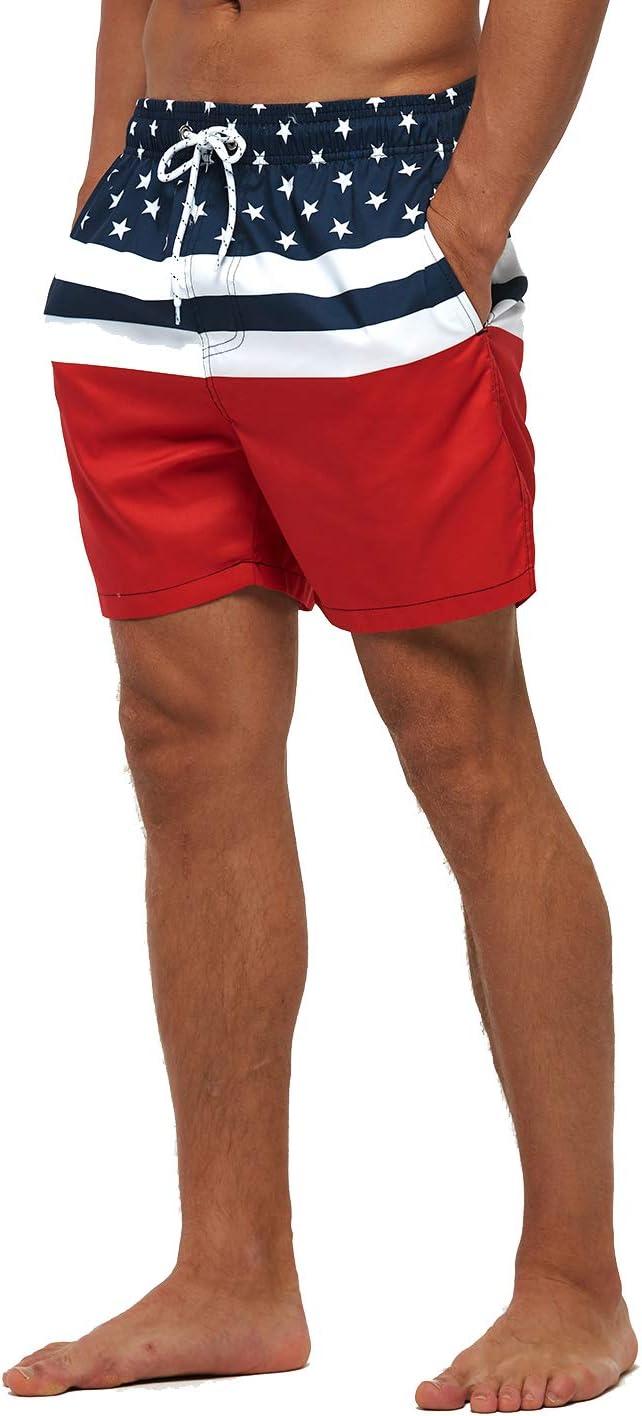 imageSILKWORLD Mens Swimming Trunks 5 Inch Inseam Swim Shorts Summer Bathing Suit Swimwear Beachwear with PocketsRed American Flag