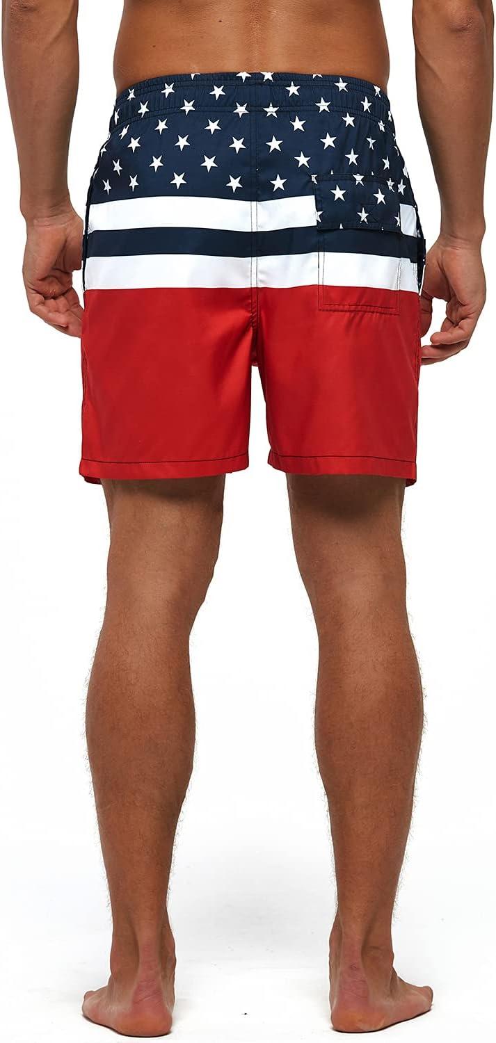 imageSILKWORLD Mens Swimming Trunks 5 Inch Inseam Swim Shorts Summer Bathing Suit Swimwear Beachwear with PocketsRed American Flag