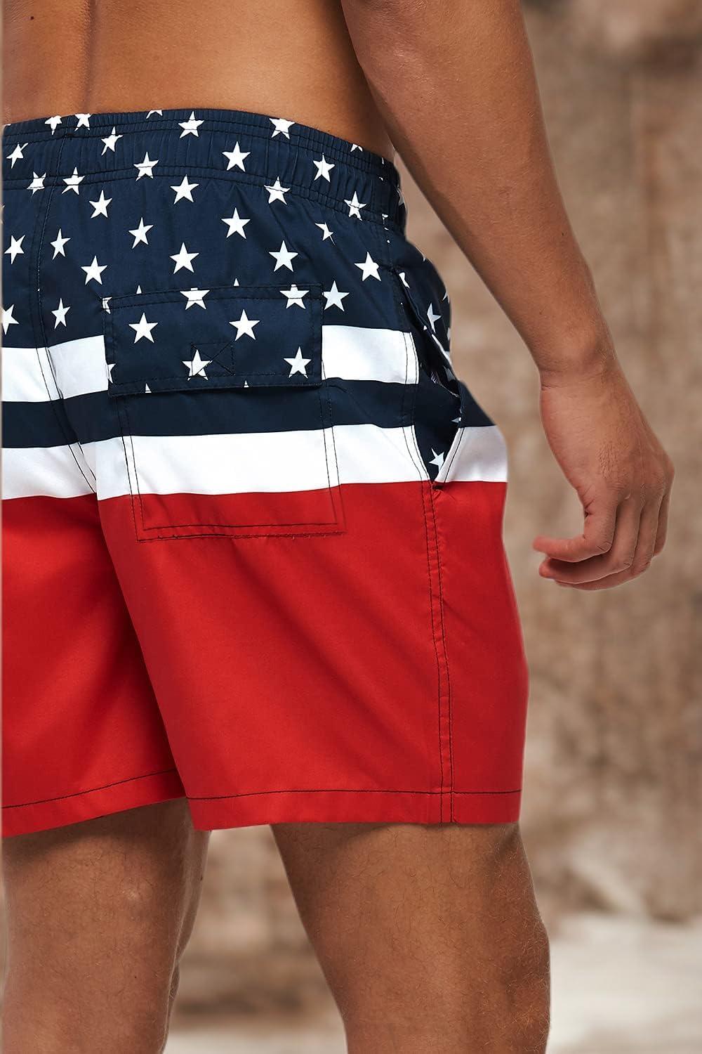imageSILKWORLD Mens Swimming Trunks 5 Inch Inseam Swim Shorts Summer Bathing Suit Swimwear Beachwear with PocketsRed American Flag