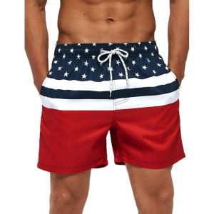 imageSILKWORLD Mens Swimming Trunks 5 Inch Inseam Swim Shorts Summer Bathing Suit Swimwear Beachwear with PocketsRed American Flag