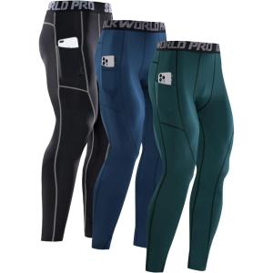 imageSILKWORLD Mens 13 Pack Compression Pants Pockets Cool Dry Gym Leggings Baselayer Running TightsC7fleece Lined3packblack Gray  Navy Blue  Navy Green