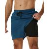 imageSILKWORLD Mens Swim Trunks with Compression Liner QuickDry Swimming Bathing Shorts with Zipper Pockets Gobain Blue XLarge