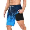 imageMens Swim Trunks with Compression Liner Zipper Cargo Pockets Bathing Suit 9 Inch QuickDry Swimming ShortsBlue Leaves